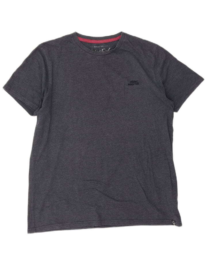WEIRD FISH Mens T-Shirt Top Large Navy Blue Cotton