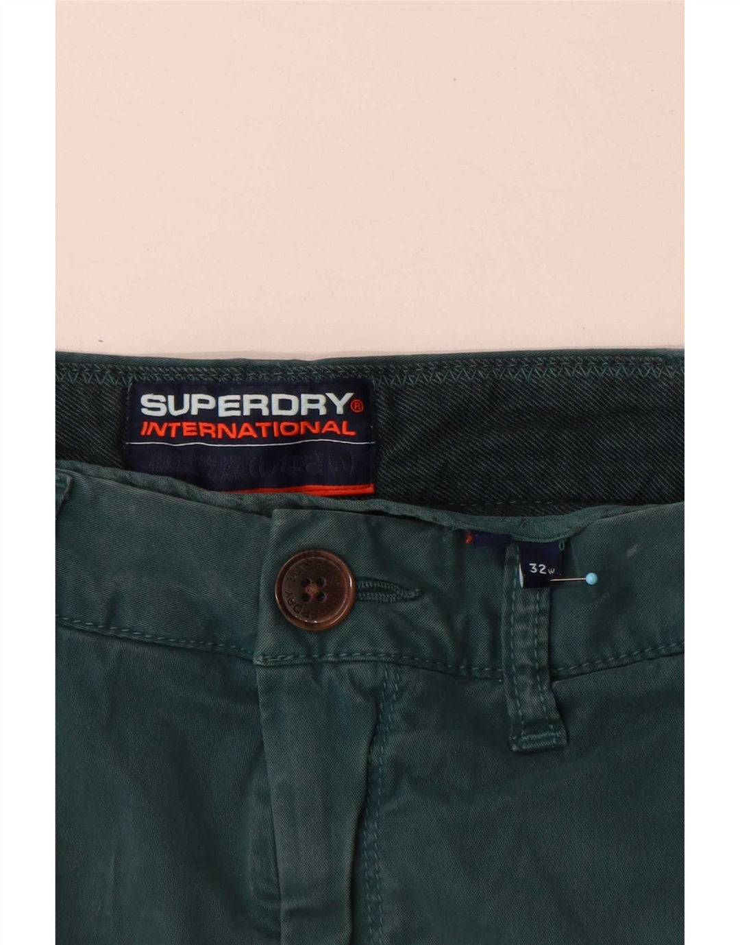 Superdry Mens Regular Chino Shorts W32 Medium Green Cotton