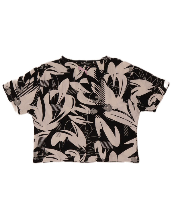 Puma Girls Abstract Pattern Crop Graphic T-Shirt Top 11-12 Years Black
