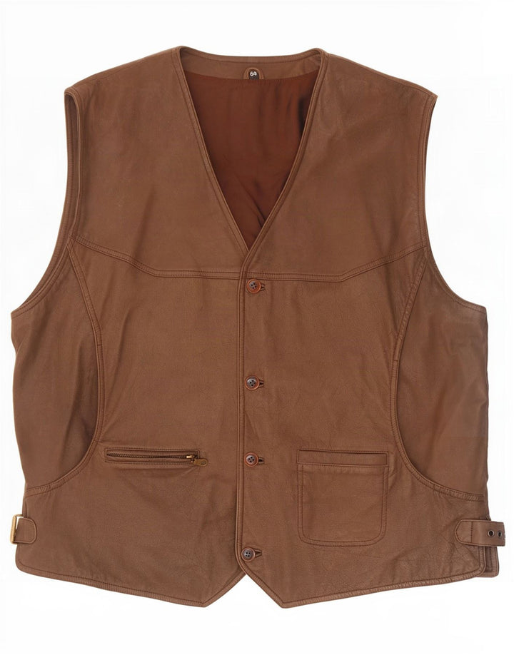 Vintage Herren Lederweste IT 64 5XL Braun