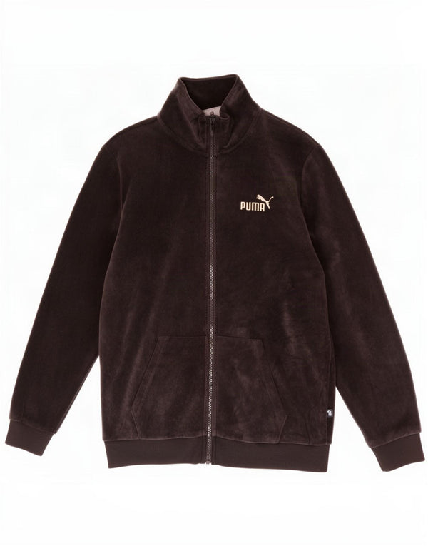 Puma Womens Velvet Tracksuit Top Jacket UK 14 Medium Black Cotton