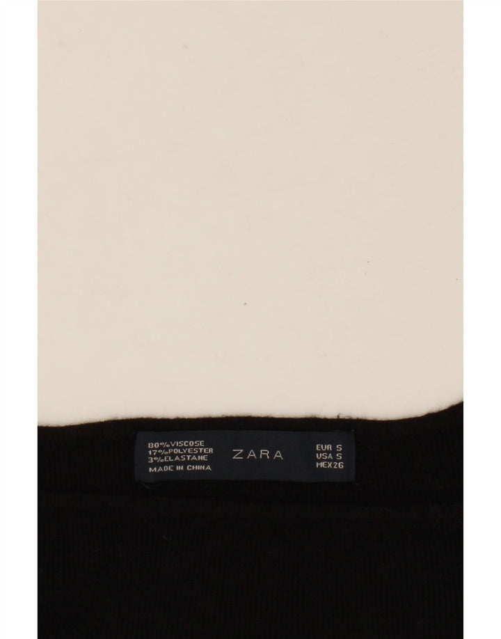 Zara Womens Crop Top Long Sleeve UK 10 Small Black Viscose