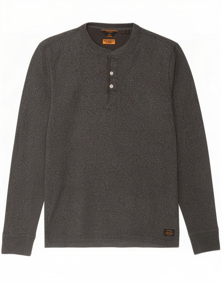 Superdry Herren-Oberteil, langärmelig, klein, graue Baumwolle