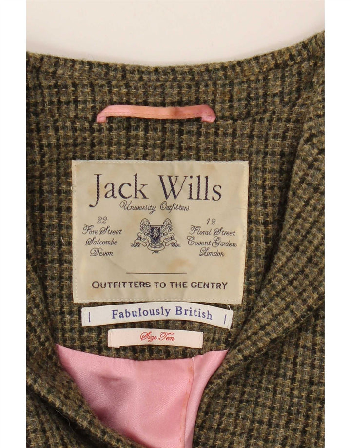 Giacca blazer a 3 bottoni da donna Jack Wills UK 10 piccola lana pied de poule kaki