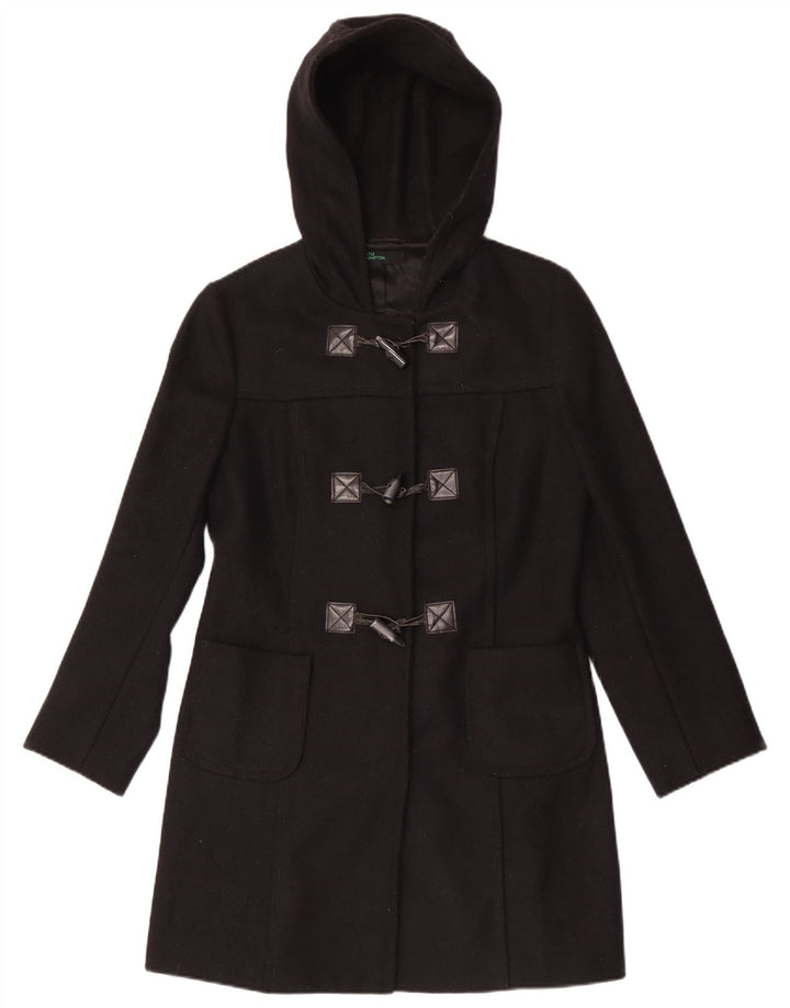 Casaco Duffle feminino com capuz Benetton IT 42 lã preta média