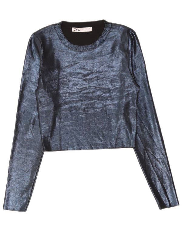 Top corto da donna Zara a maniche lunghe UK 14 grande blu