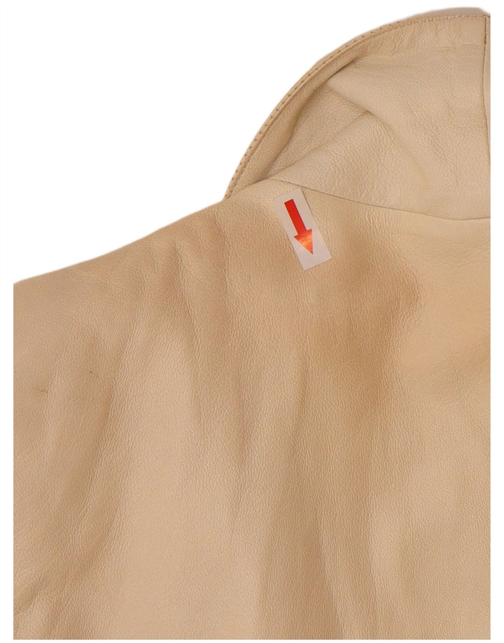 Giacca blazer in pelle doppio petto vintage da donna UK 12 beige medio