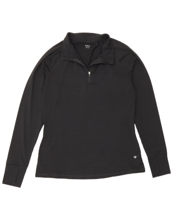 Marks & Spencer Womens Zip Neck Pullover Tracksuit Top UK 12 Medium Black
