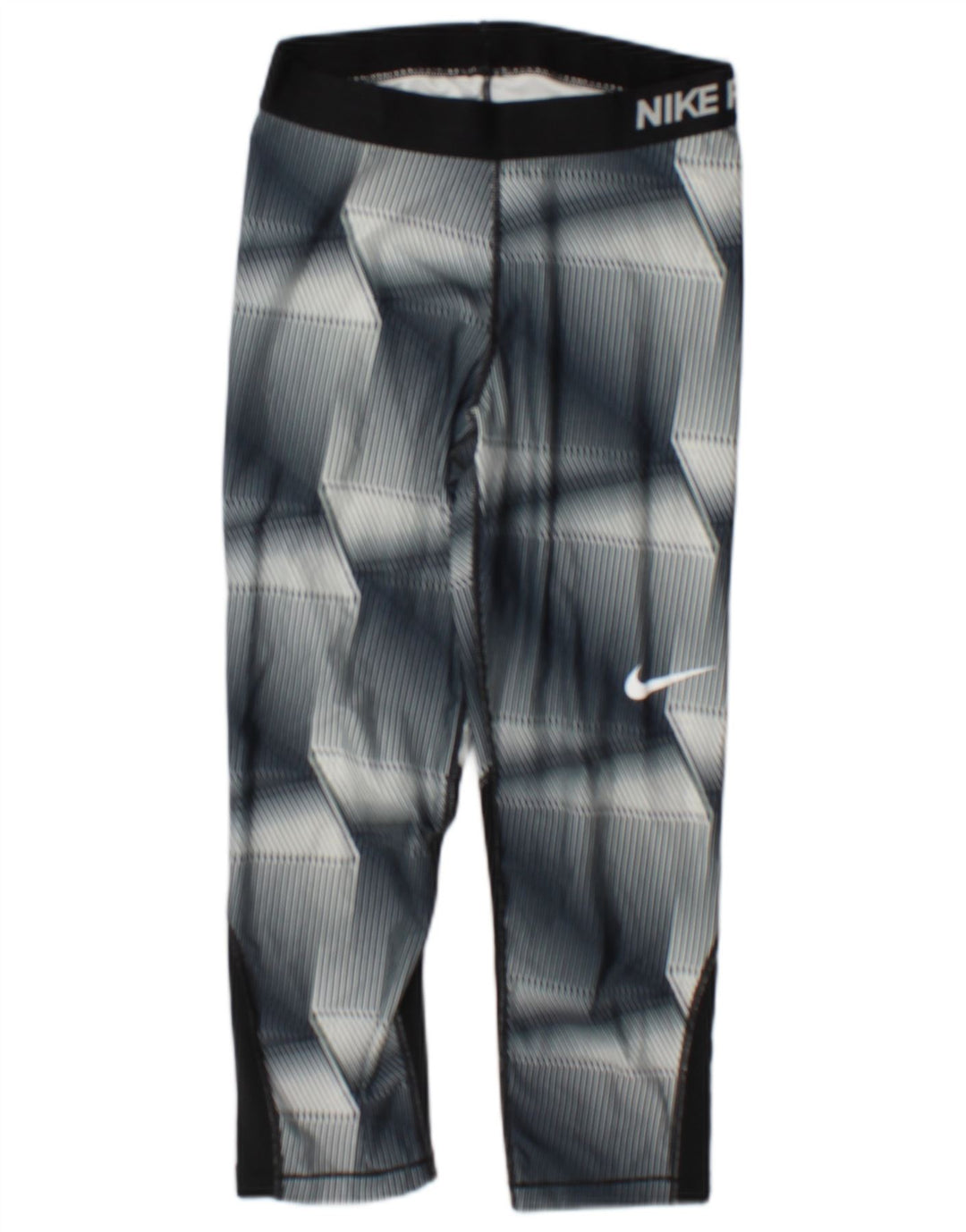 Nike Womens Dri Fit Capri Leggings UK 12 Mittelgraues geometrisches Polyester