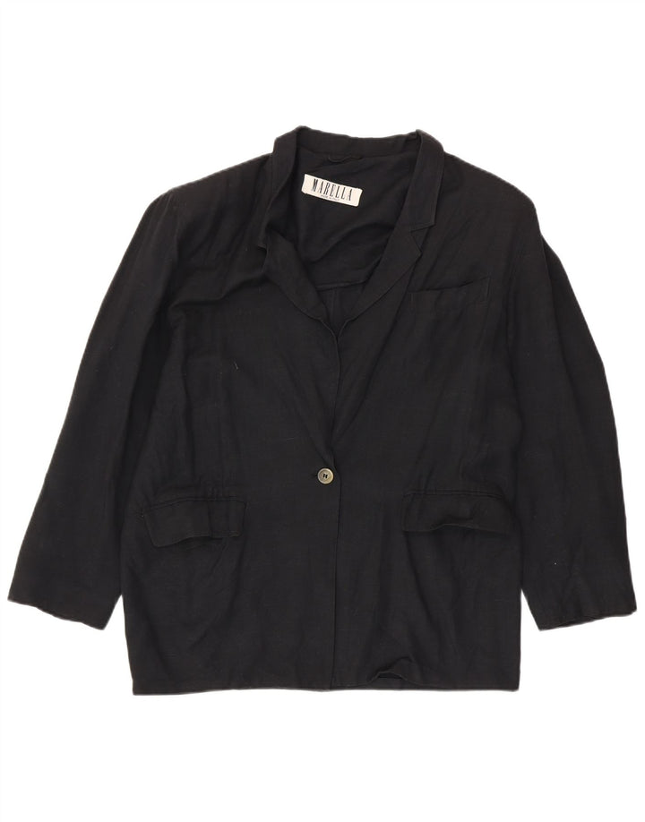 Marella Womens 1 Button Blazer Jacket UK 14 Large  Black Viscose