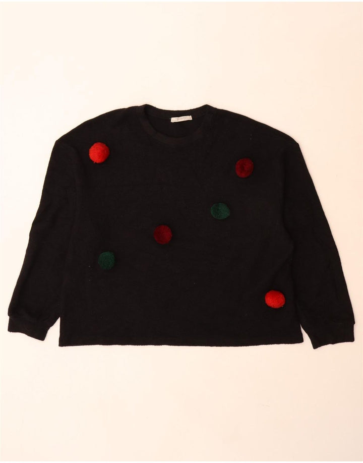 Zara Dame Oversized Sweatshirt Jumper UK 10 Small Black Polka Dot