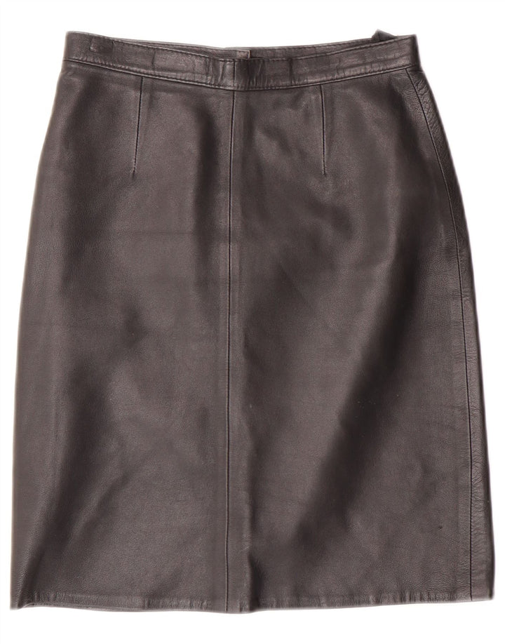 VINTAGE Womens Leather Skirt IT 38 XS W24  Black