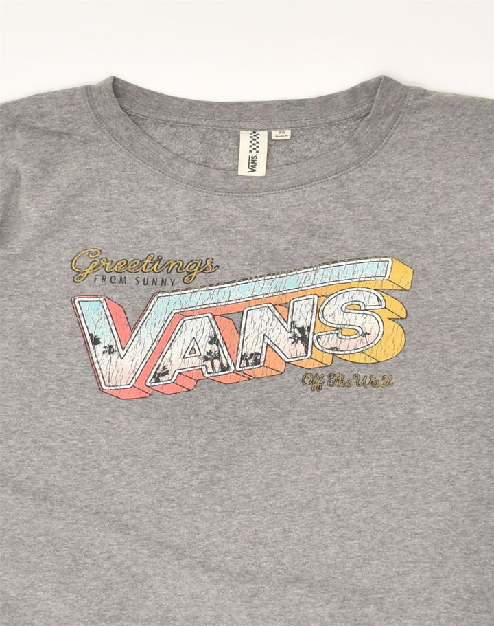 VANS Womens Graphic Sweatshirt Jumper UK 6 XS Grey Cotton | Vintage Vans | Thrift | Second-Hand Vans | Used Clothing | Messina Hembry 