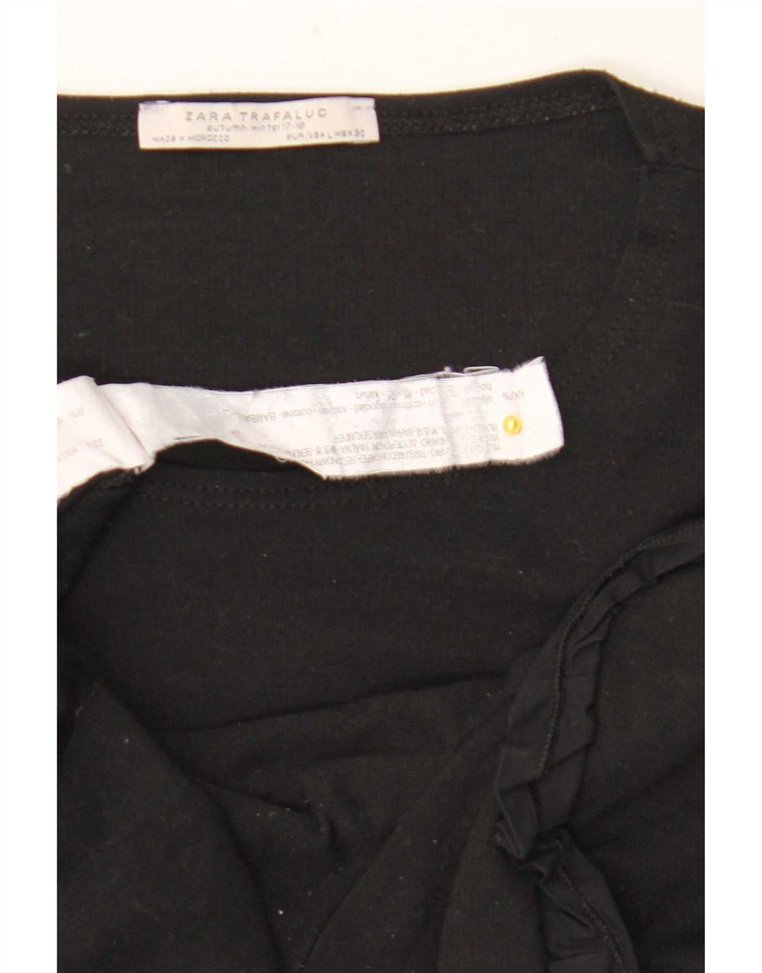 Zara Womens Top 3/4 Sleeve UK 16 Large Black Cotton