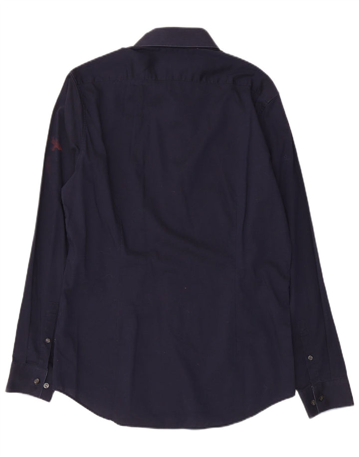 Calvin Klein Mens Fitted Shirt Size 39 15 1/2 Medium Navy Blue Cotton