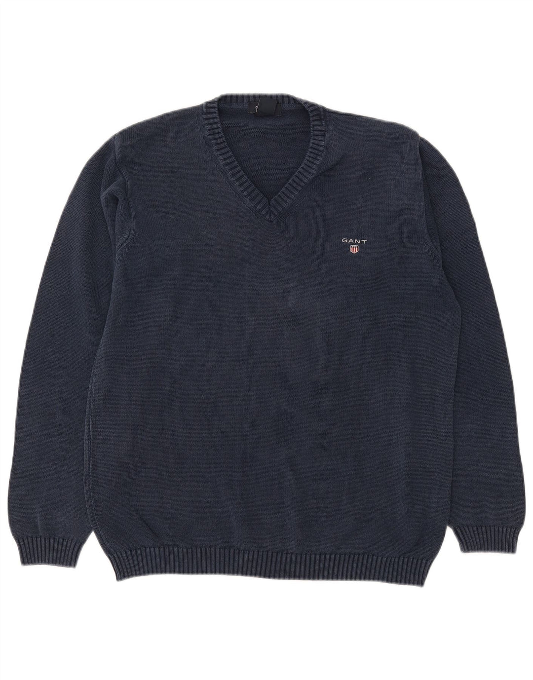 GANT Mens V-Neck Jumper Sweater Large Navy Blue Cotton