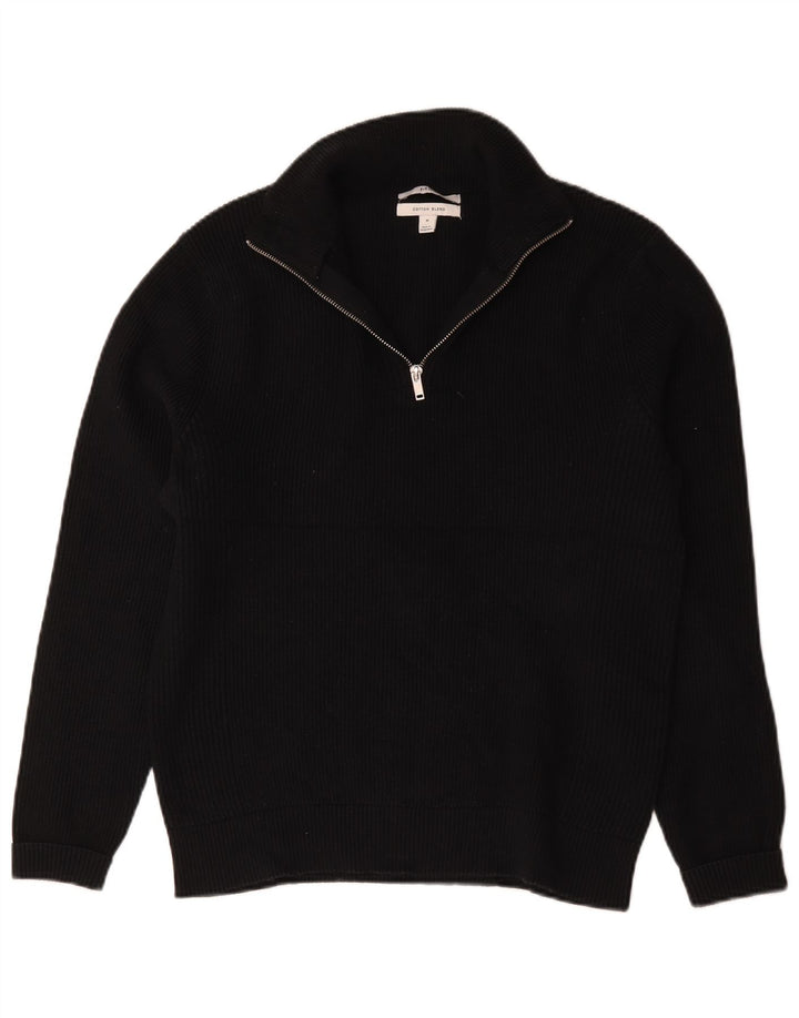 Marks & Spencer Mens Zip Neck Jumper Sweater Medium Navy Blue Cotton