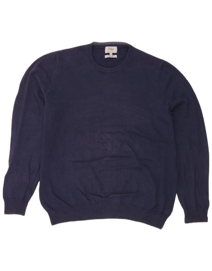 Marks & Spencer Mens Crew Neck Jumper Sweater Large Navy Blue Cotton