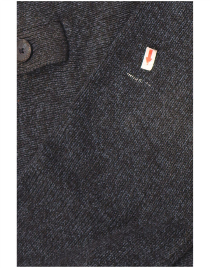 Marks & Spencer Mens Button Neck Jumper Sweater Large Navy Blue Flecked