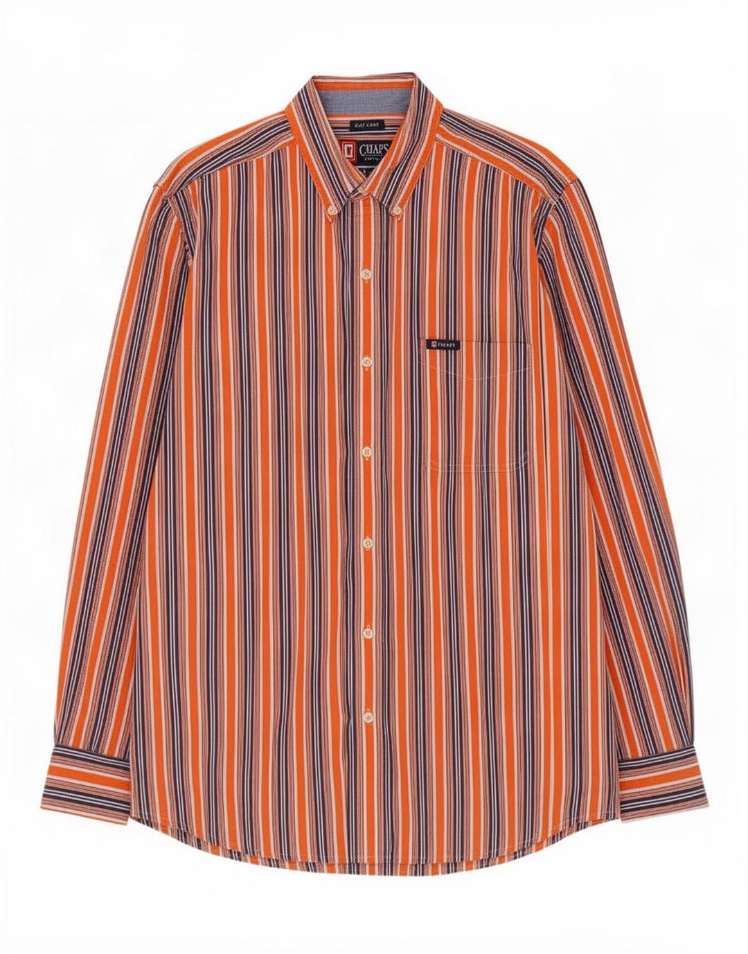 Chaps Mens Easy Fit Shirt Large Orange Striped Cotton