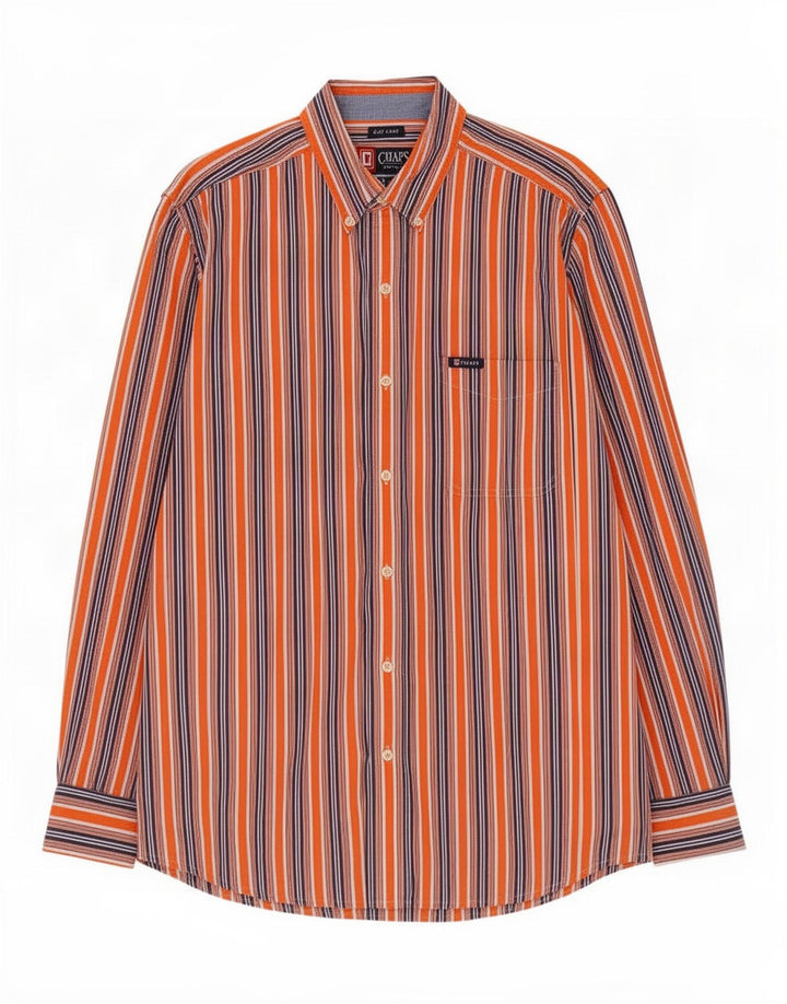 Chaps Mens Easy Fit Shirt Large Orange Striped Cotton