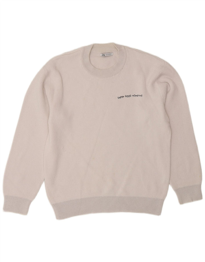 Zara Herren-Pullover mit Rundhalsausschnitt, mittelweiße Baumwolle
