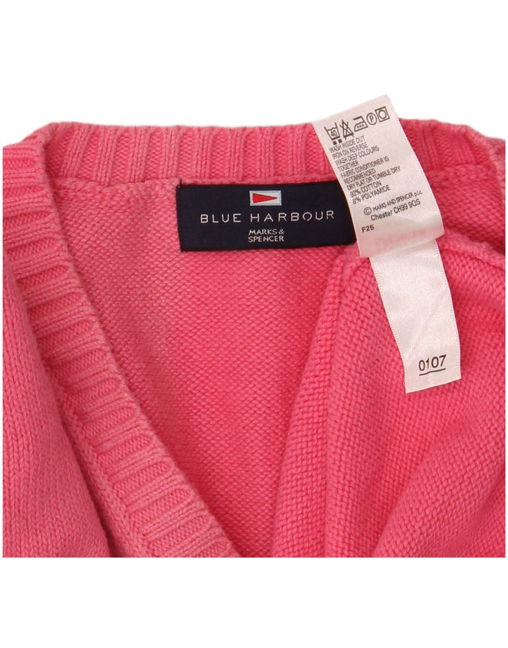 MARKS & SPENCER Mens Blue Harbour V-Neck Jumper Sweater Large Pink Cotton