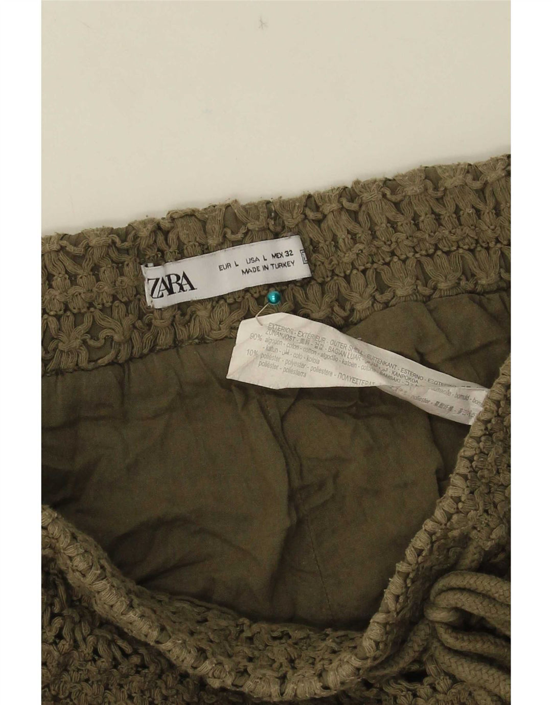 Zara Womens Crochet Shorts Large W32 Khaki Cotton