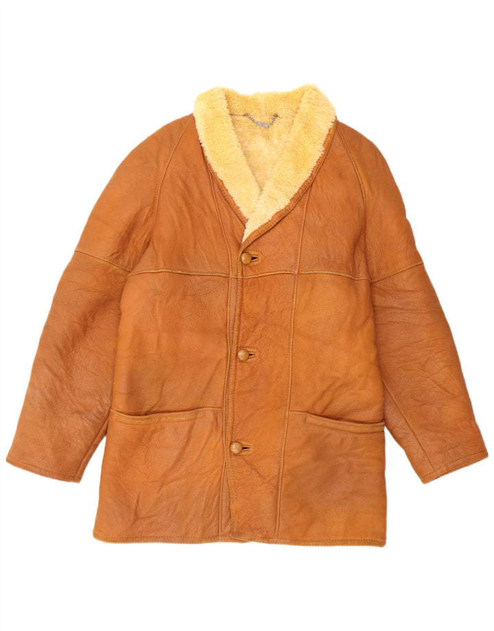MABRUN Mens Shearling Jacket UK 36 Small Brown Leather