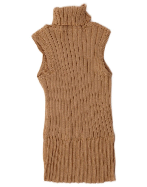 Canotta vintage da donna con collo alto e canotta UK 12 in lana merino beige medio