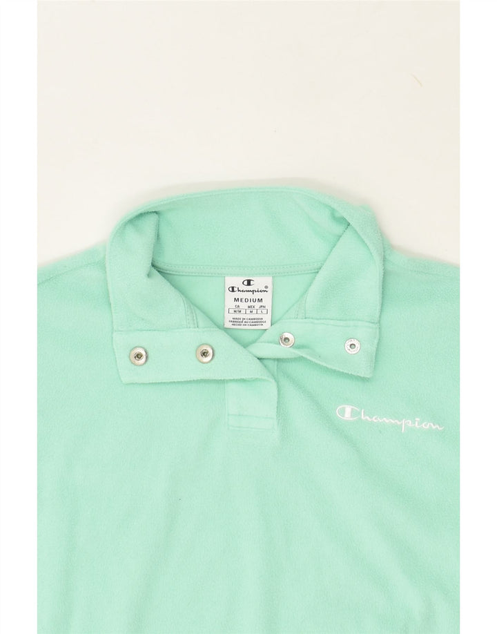 CHAMPION Womens Button Neck Fleece Jumper UK 14 Medium Turquoise | Vintage Champion | Thrift | Second-Hand Champion | Used Clothing | Messina Hembry 