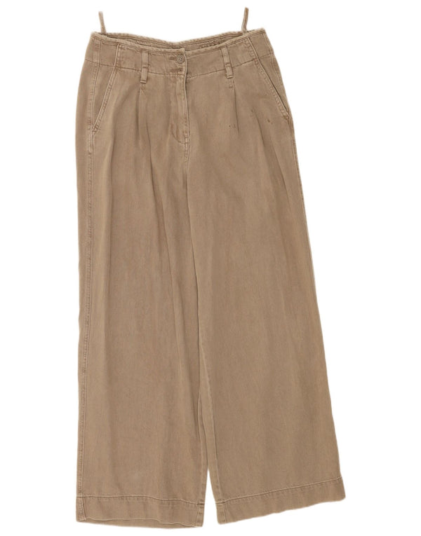Marks & Spencer Womens Wide Leg Chino Trousers UK 12 Medium W30 L29 Beige