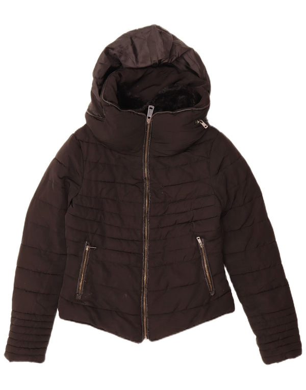 Zara Damen-Jacke mit Kapuze, gepolstert, Gr. 10, Größe S, Schwarz