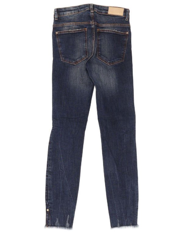 Zara Dame Distressed Skinny Jeans EU 34 2XS W24 L27 Blå Bomuld