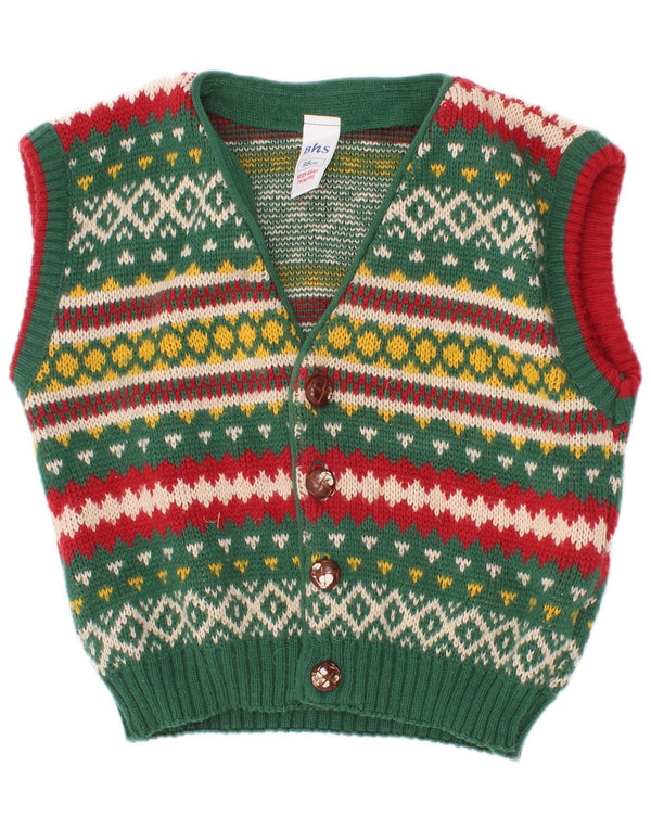 Bhs Boys Pulover Cardigan fără mâneci 2-3 ani Green Fair Isle Acrilic