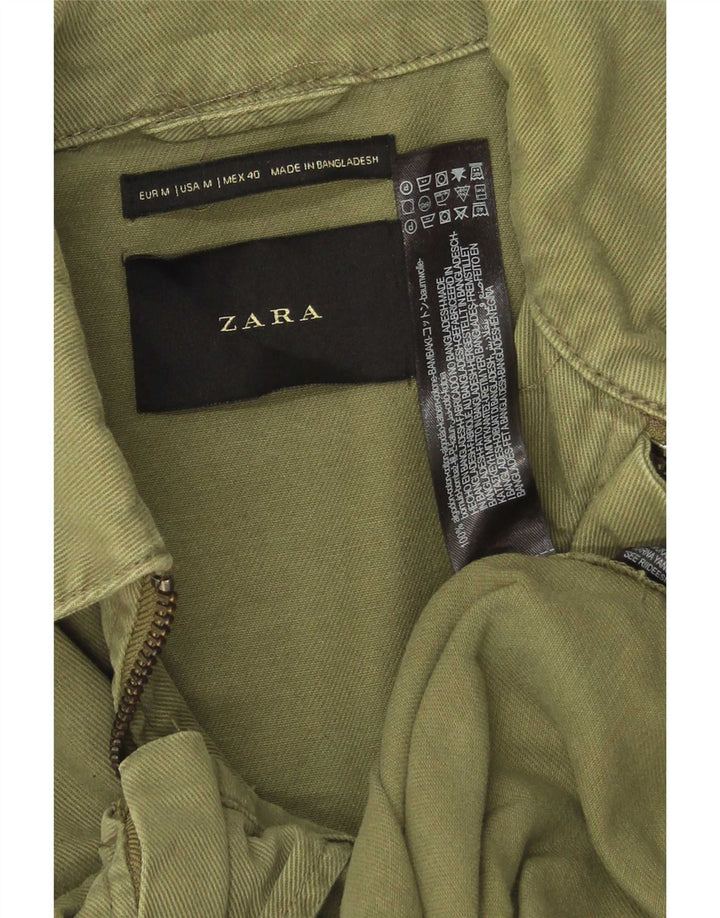 Zara Mens Bomber Jacket UK 38 Medium Green Cotton