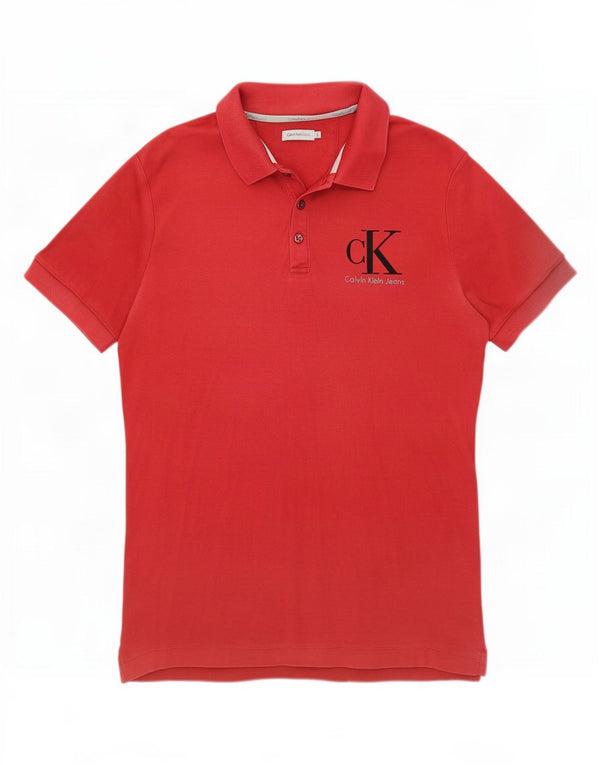 Męska koszulka polo Calvin Klein Jeans z grafiką, mała, bordowa, bawełniana