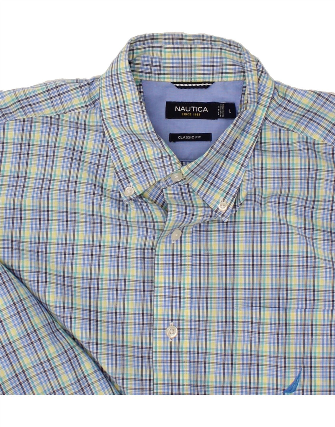 NAUTICA Mens Classic Fit Shirt Large Blue Check Cotton Vintage Nautica and Second-Hand Nautica from Messina Hembry 