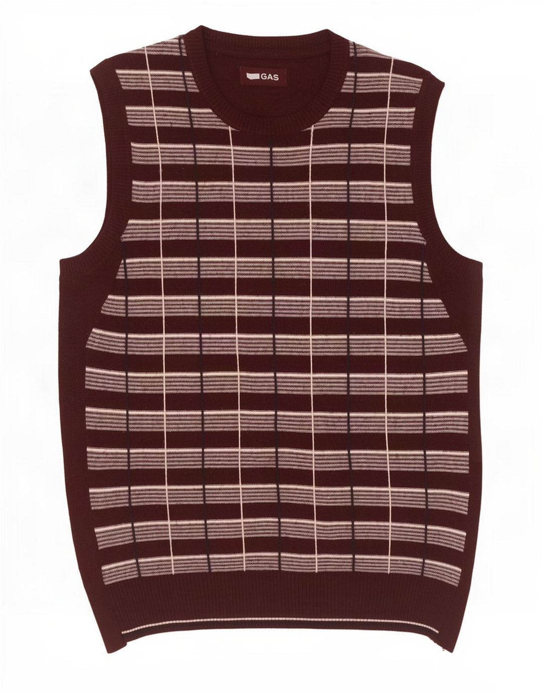 Gas Mens Vest Tank Top Médio Xadrez Marrom
