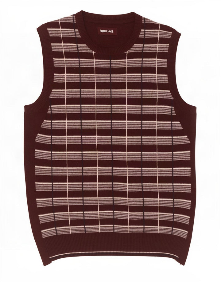 Gas Mens Vest Tank Top Médio Xadrez Marrom