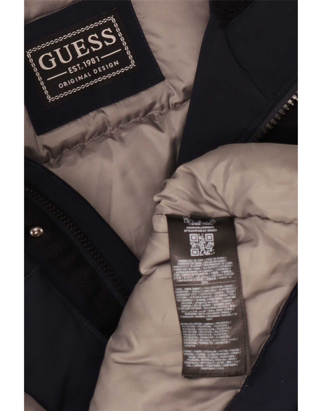 Guess Chaqueta acolchada con capucha para hombre UK 38 Medium Azul marino Poliéster
