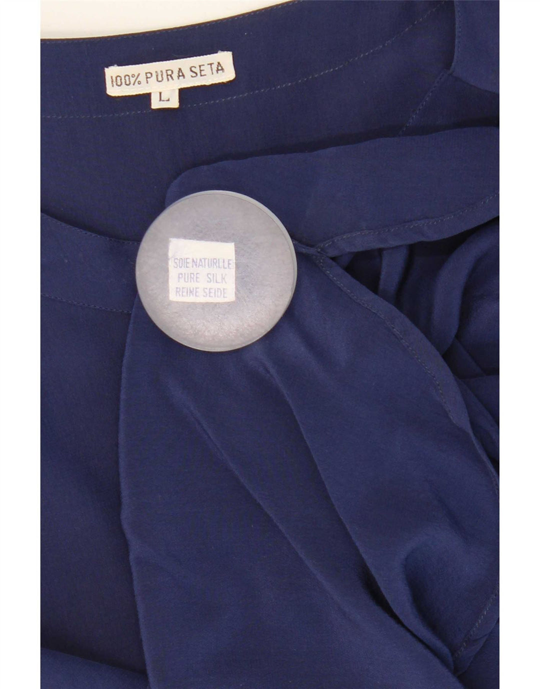 Vintage Womens See Through Blouse Top UK 16 Large Navy Blue Silk