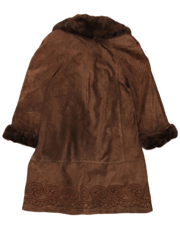 Sobretudo de camurça vintage feminino UK 14 médio marrom Paisley