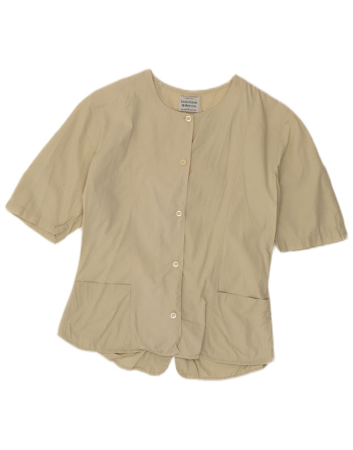 Benetton Dame Kortærmet Bluse IT 42 Medium Beige Bomuld
