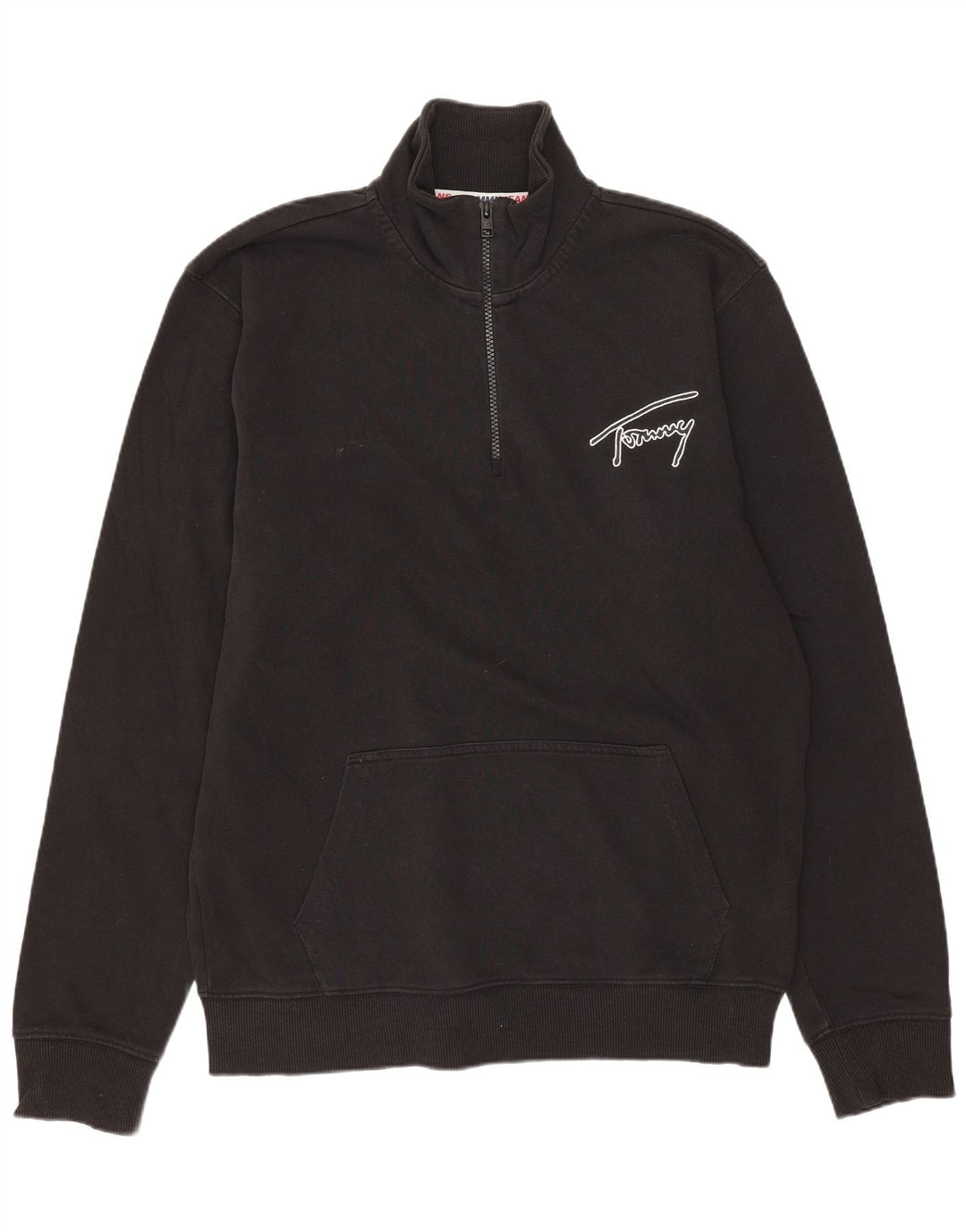 TOMMY HILFIGER Mens Zip Neck Sweatshirt Jumper Medium Black Cotton