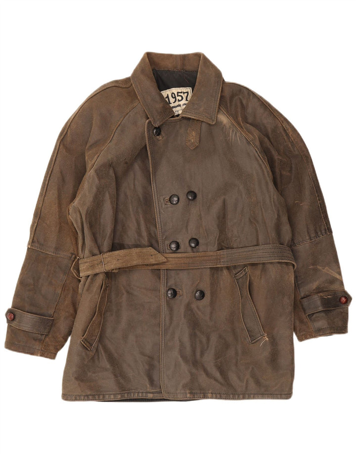 Legendary Jacket 1957 Mens Double Breasted Leather Coat UK 40 Large Brown