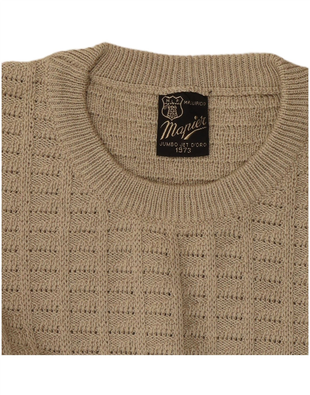 MAPIER Jersey con cuello redondo para hombre, talla grande, color beige, geométrico