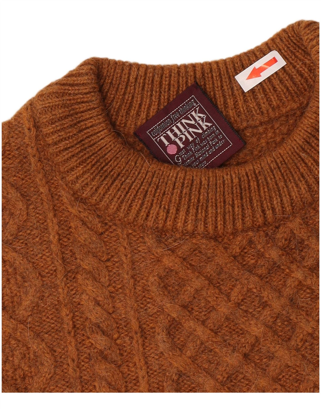 Think Pink Mens Crew Neck Jumper Sweater IT 52 Large Brown Acrylic