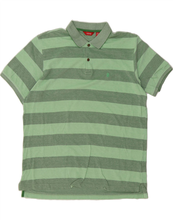 IZOD Mens Polo Shirt Large Green Striped Cotton Vintage Izod and Second-Hand Izod from Messina Hembry 
