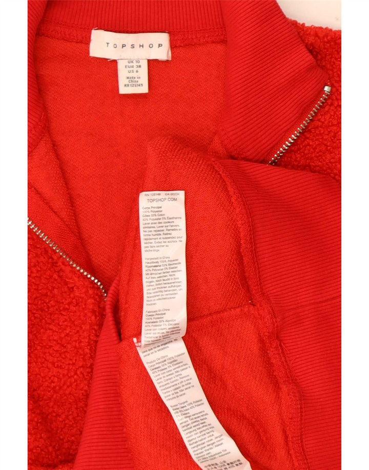 Topshop Pull polaire surdimensionné à col zippé pour femme UK 10 Petit Rouge Polyester